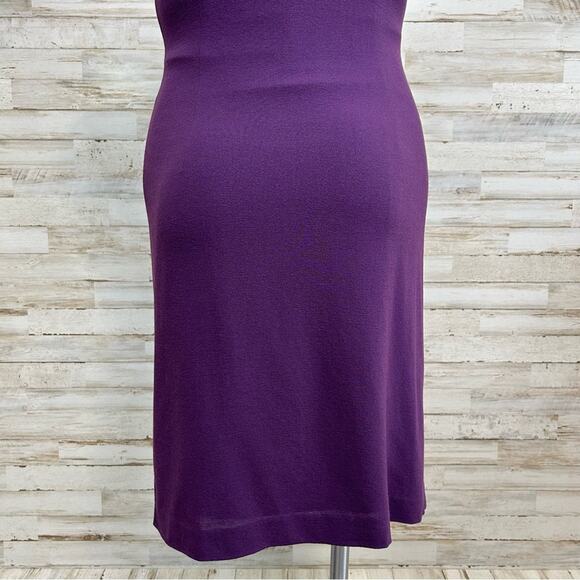 Elie Tahari Ruffle Wool Blend Sheath Dress Size 8 Purple Sleeveless Zip Front - Picture 10 of 14